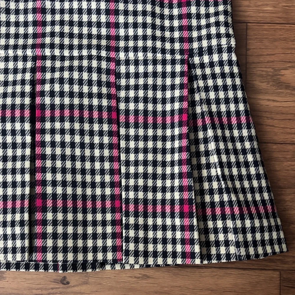💕J.Crew Pink and Black Houndstooth Plaid Sleeveless Dress Pleated Skirt Academia